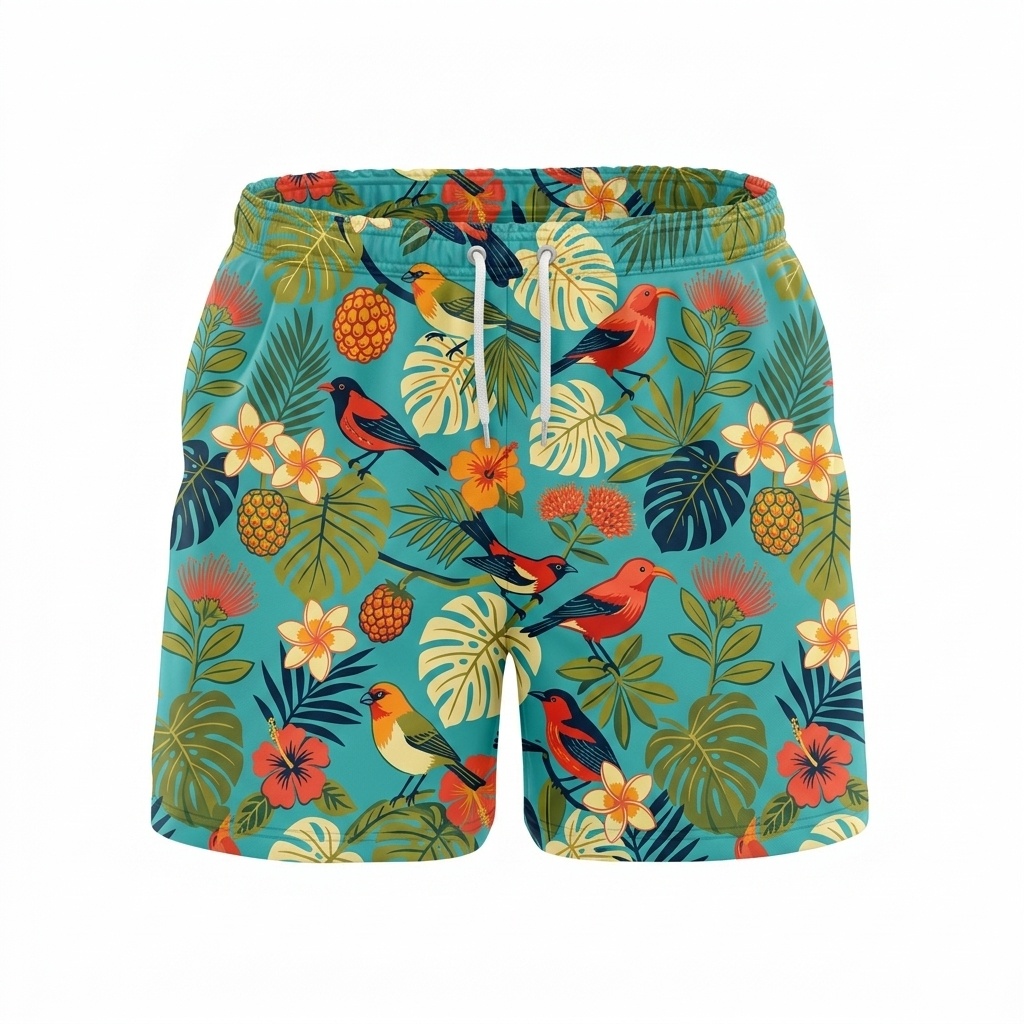 Hawaii Coastal Toucan Pineapple Drawstring Shorts