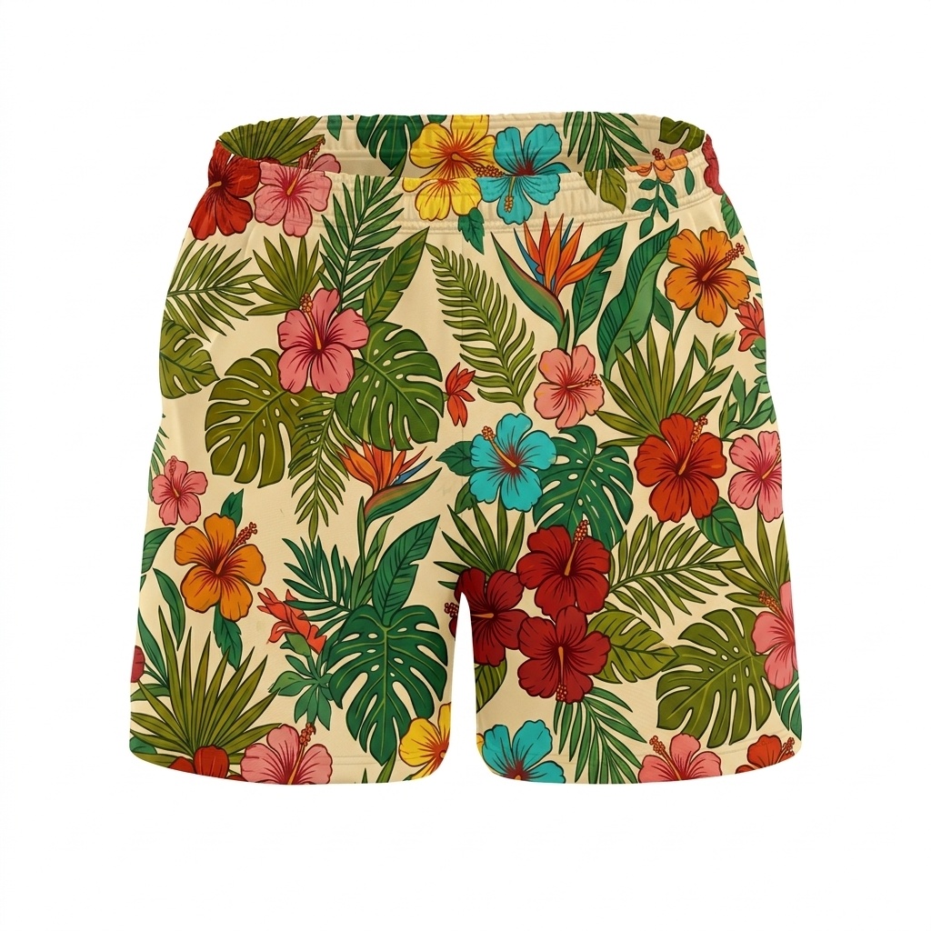 Hawaii Coastal Tropical Floral Drawstring Shorts