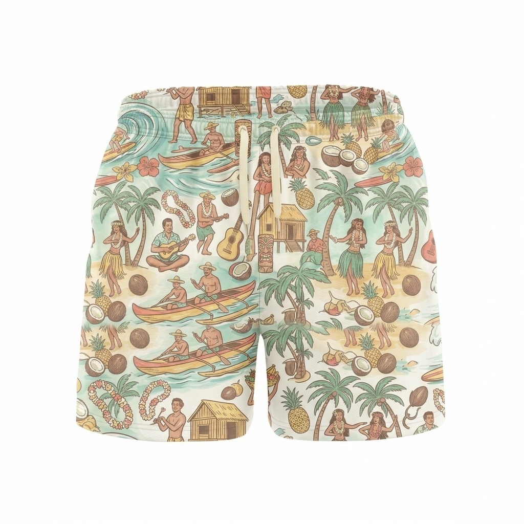 Hawaii Coastal Village Scenic Drawstring Shorts