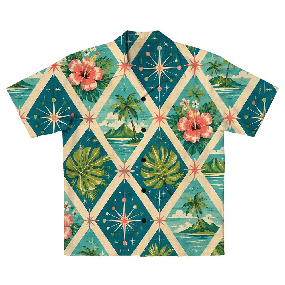 Hawaii Cream Atomic Coral Argyle Camp Shirt