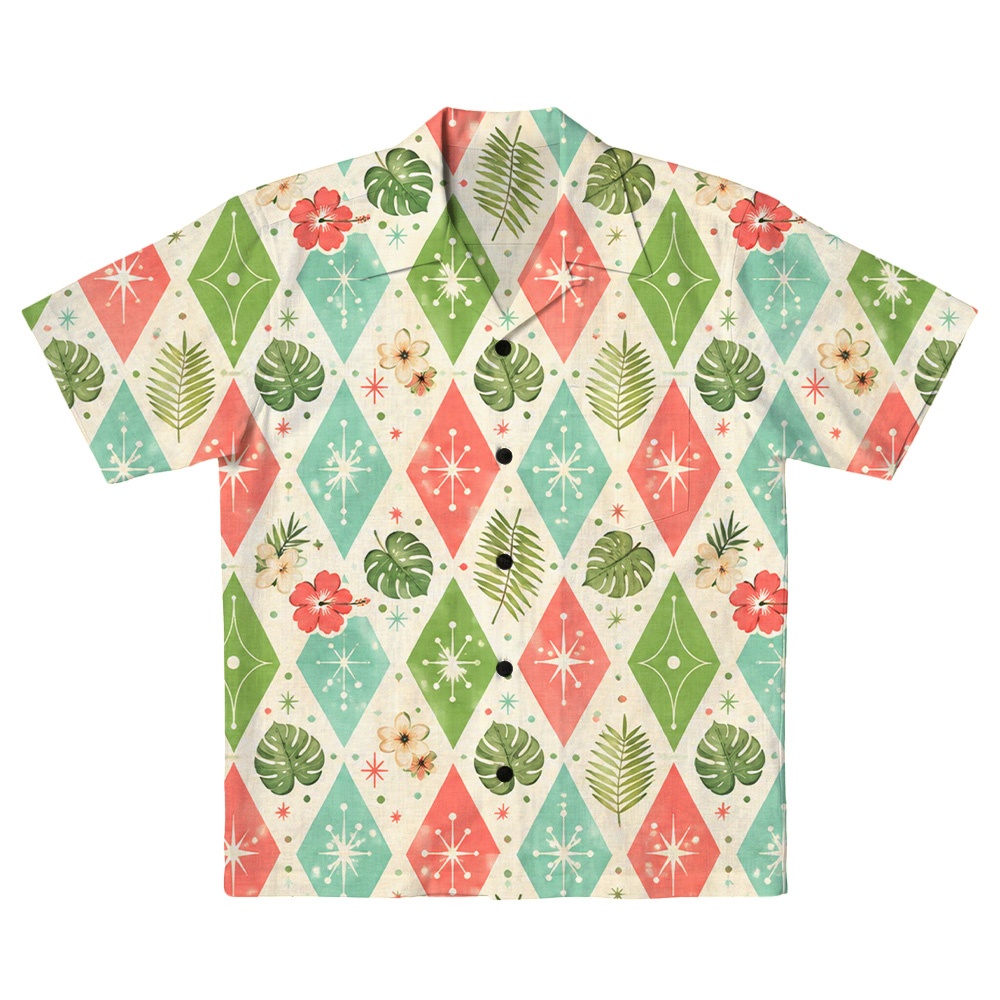 Hawaii Cream Atomic Green Diamond Camp Shirt