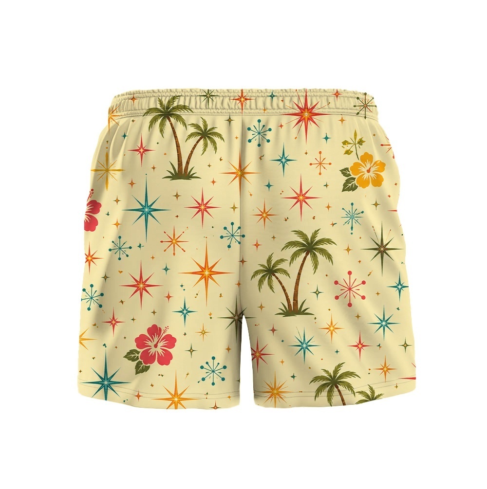Hawaii Cream Palm Starburst Drawstring Shorts