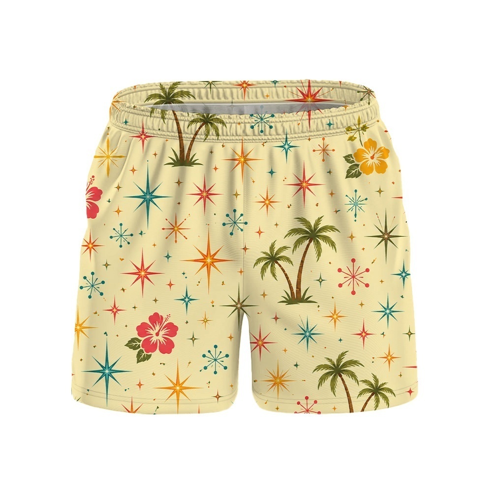 Hawaii Cream Palm Starburst Drawstring Shorts