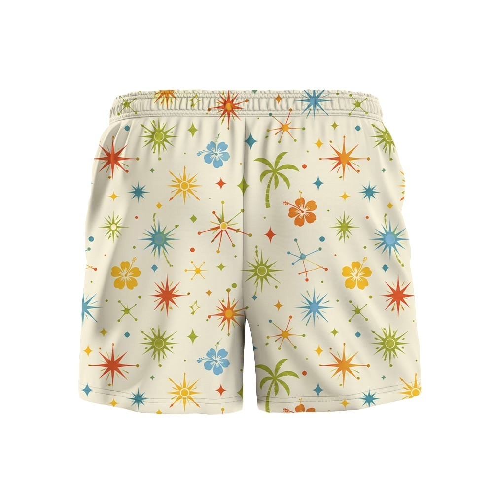 Hawaii Cream Space Starburst Floral Drawstring Shorts