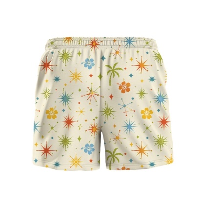 Hawaii Cream Space Starburst Floral Drawstring Shorts