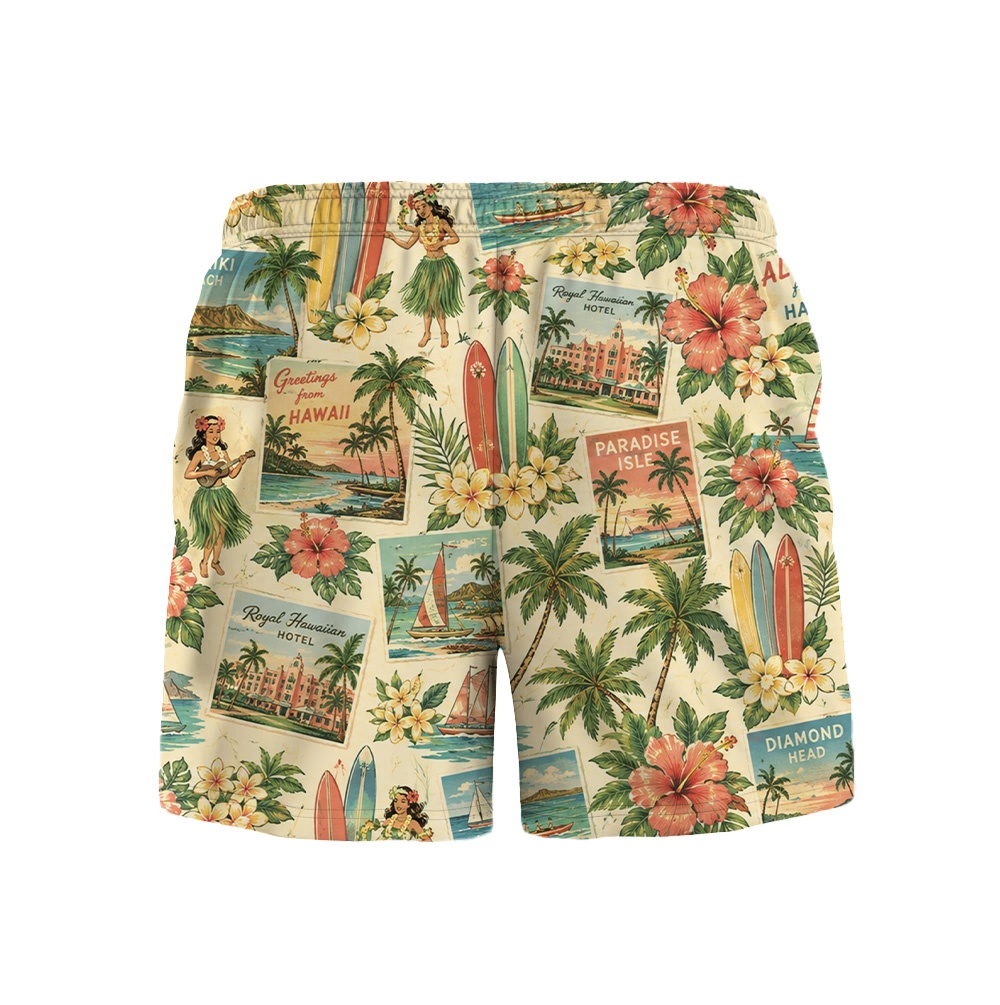 Hawaii Cream Surf Postcard Palm Camp Shirt