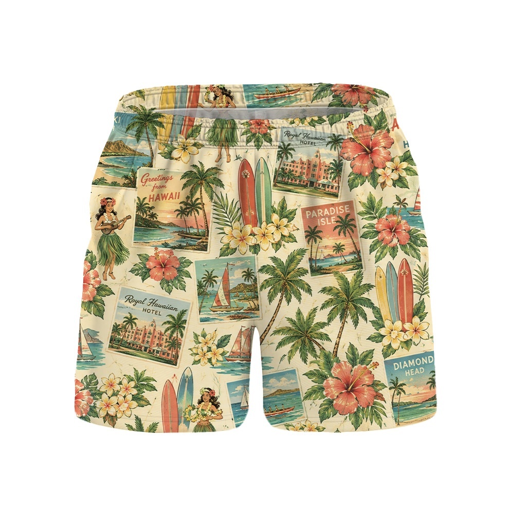 Hawaii Cream Surf Postcard Palm Camp Shirt