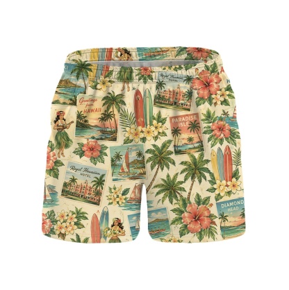 Hawaii Cream Surf Postcard Palm Camp Shirt