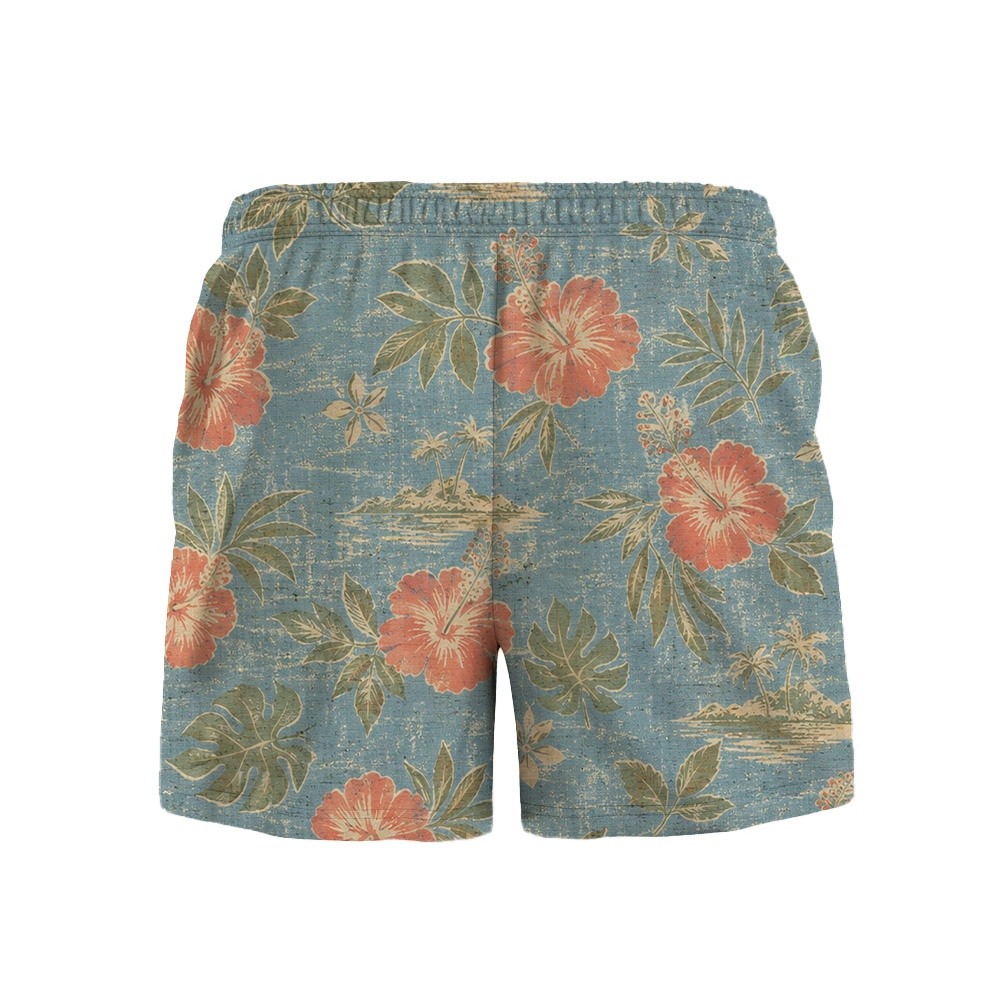Hawaii Dusty Blue Hibiscus Palm Camp Shirt