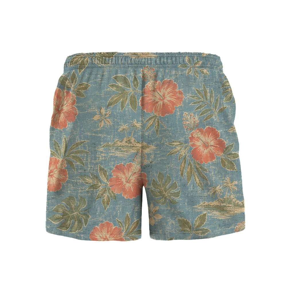 Hawaii Dusty Blue Hibiscus Palm Camp Shirt