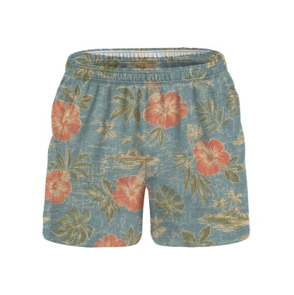 Hawaii Dusty Blue Hibiscus Palm Camp Shirt
