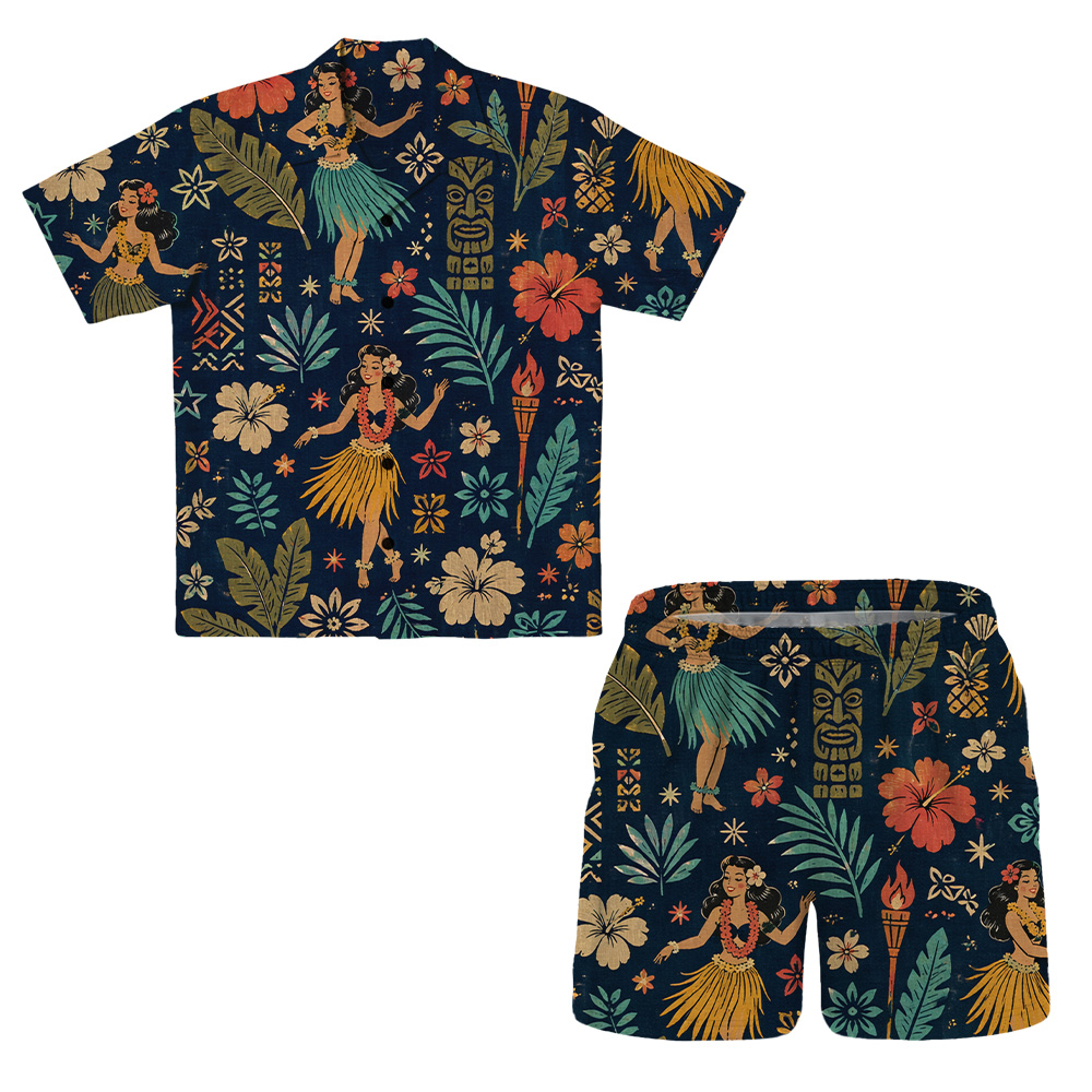 Hawaii Hula Midnight Hula Camp Shirt Set