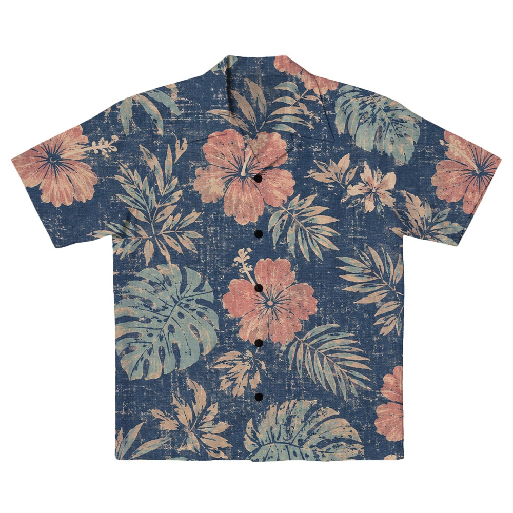 Hawaii Indigo Blush Hibiscus Palm Camp Shirt