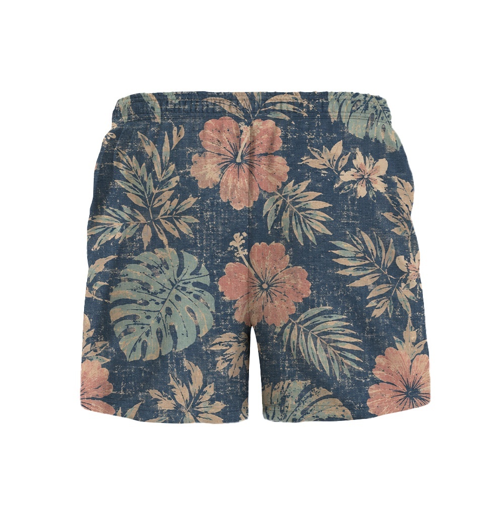 Hawaii Indigo Blush Hibiscus Palm Camp Shirt