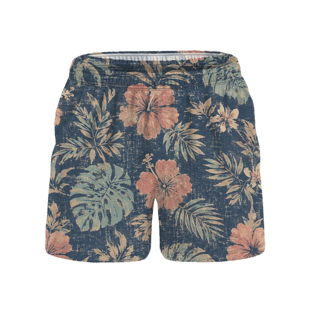 Hawaii Indigo Blush Hibiscus Palm Camp Shirt