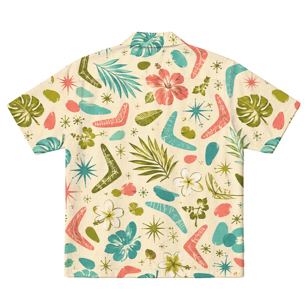 Hawaii Ivory Atomic Teardrop Palm Camp Shirt