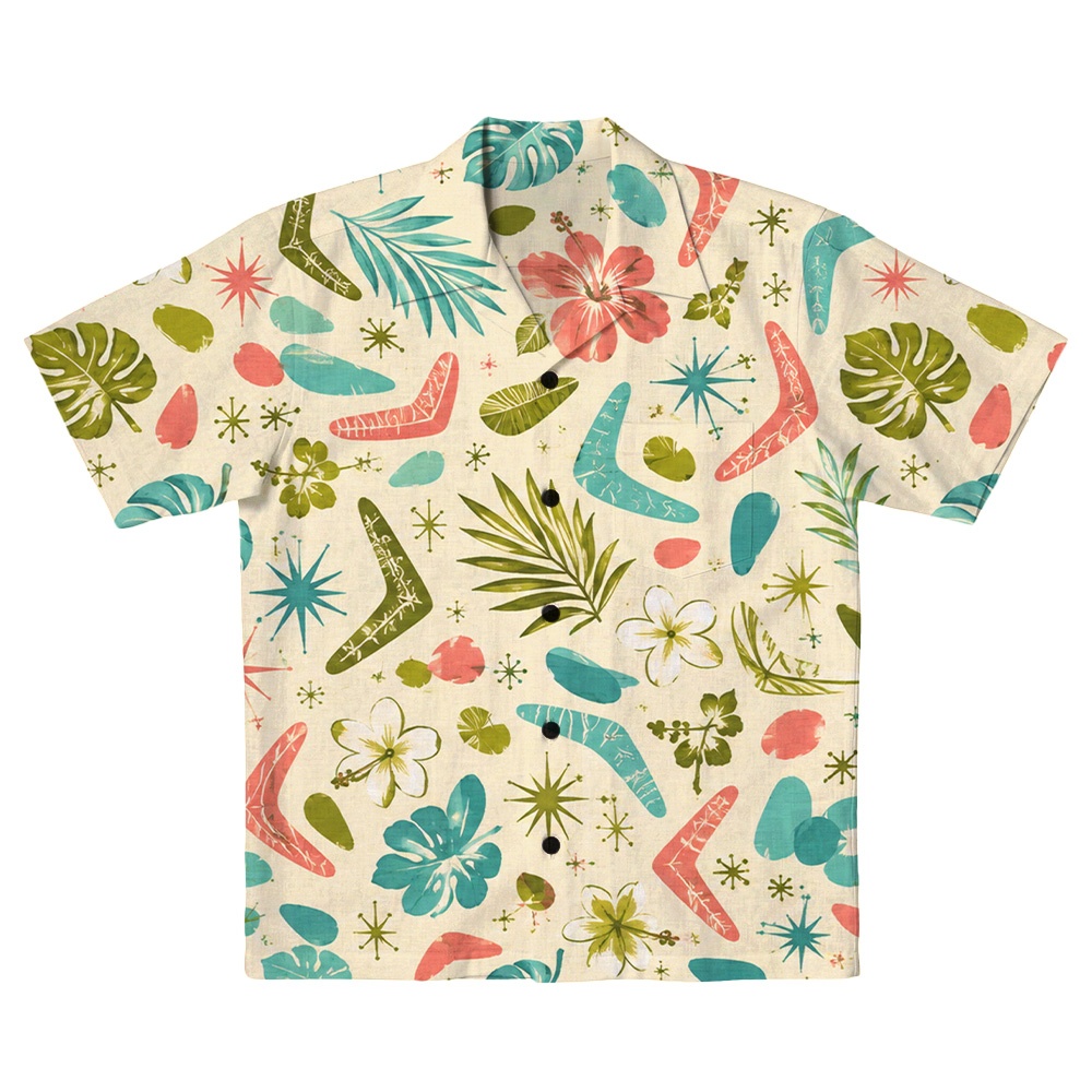 Hawaii Ivory Atomic Teardrop Palm Camp Shirt