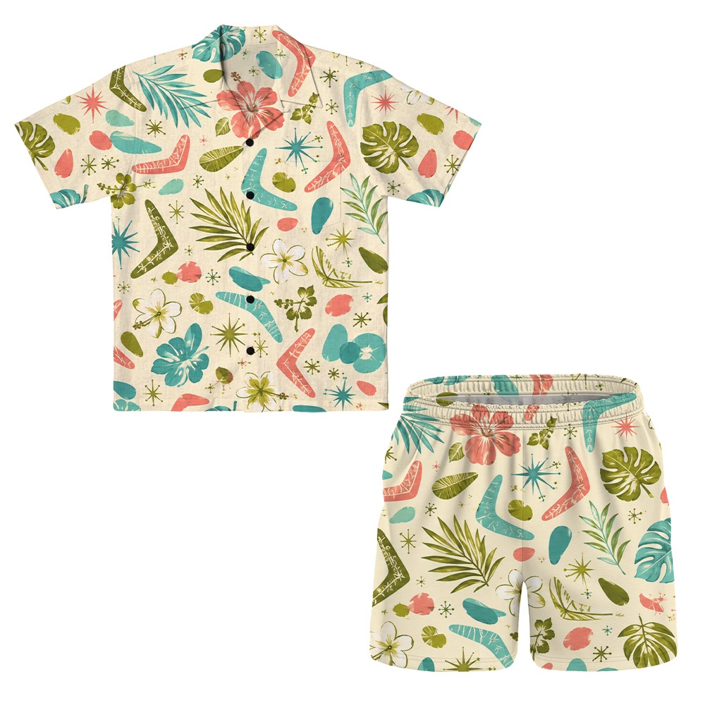 Hawaii Ivory Atomic Teardrop Palm Camp Shirt