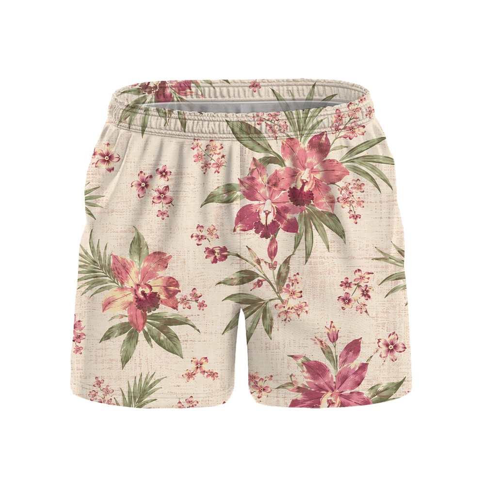 Hawaii Ivory Plum Orchid Leaf Camp Shirt