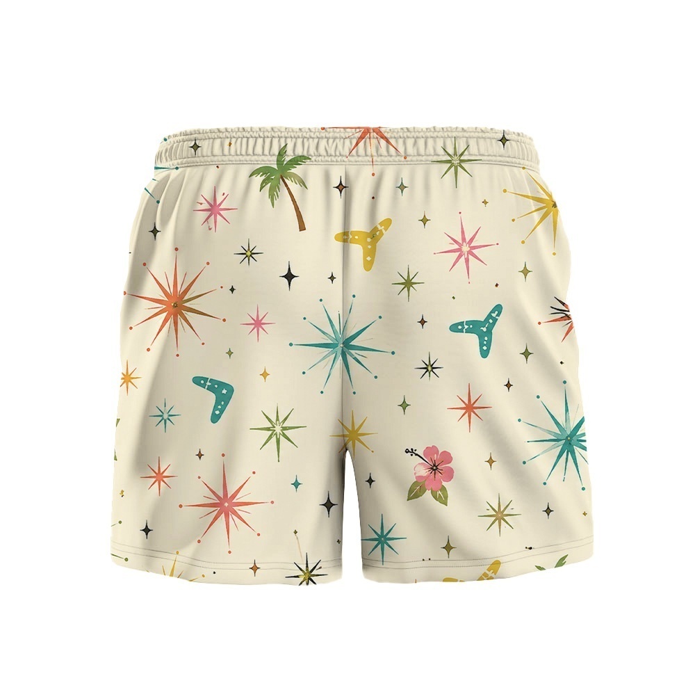 Hawaii Ivory Space Palm Star Drawstring Shorts