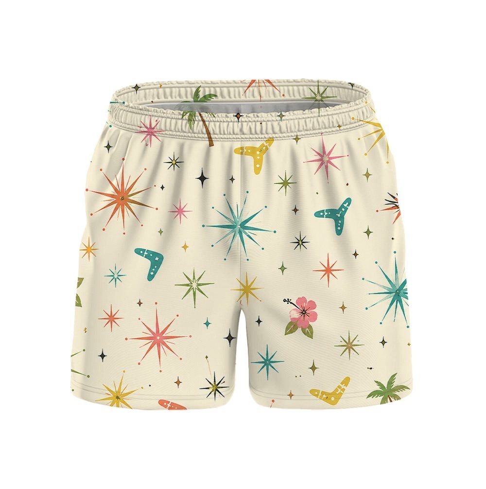 Hawaii Ivory Space Palm Star Drawstring Shorts