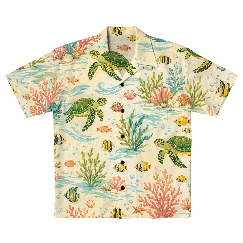 Hawaii Ivory Turtle Reef Bloom Camp Shirt