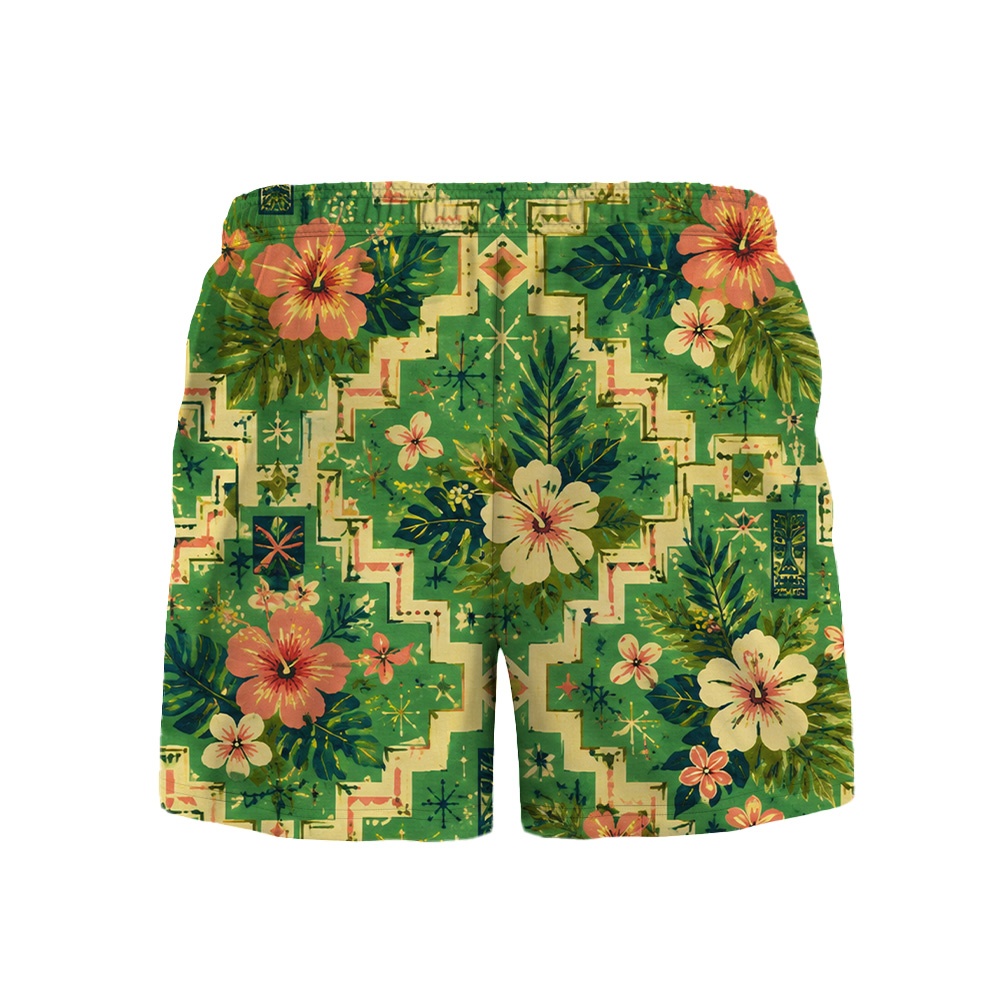Hawaii Jungle Geometric Hibiscus Palm Camp Shirt