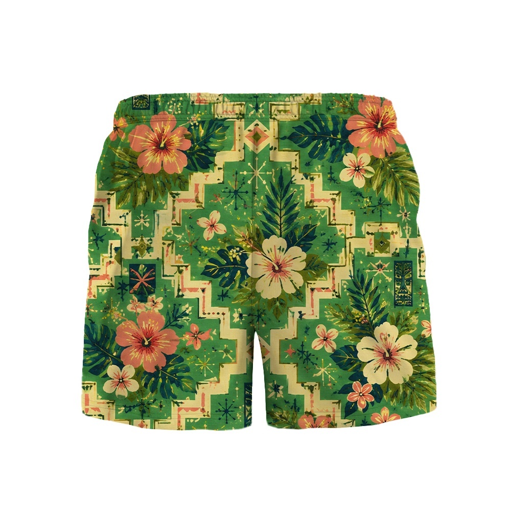 Hawaii Jungle Geometric Hibiscus Palm Camp Shirt