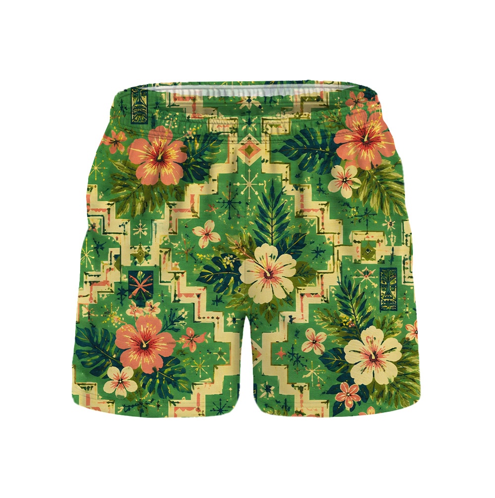 Hawaii Jungle Geometric Hibiscus Palm Camp Shirt