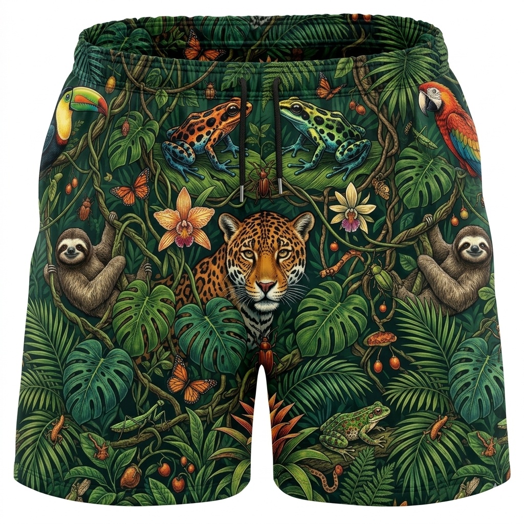 Hawaii Jungle Tiger Tropic Drawstring Shorts