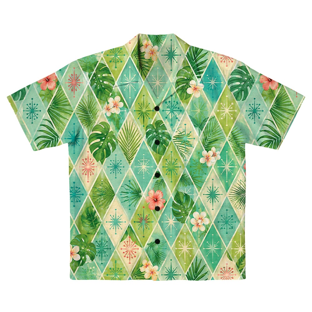 Hawaii Linen Atomic Aqua Diamond Camp Shirt