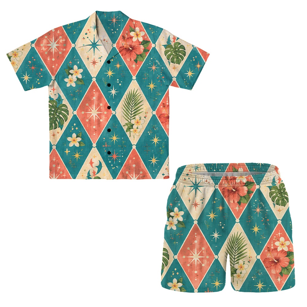 Hawaii Linen Atomic Jade Argyle Camp Shirt