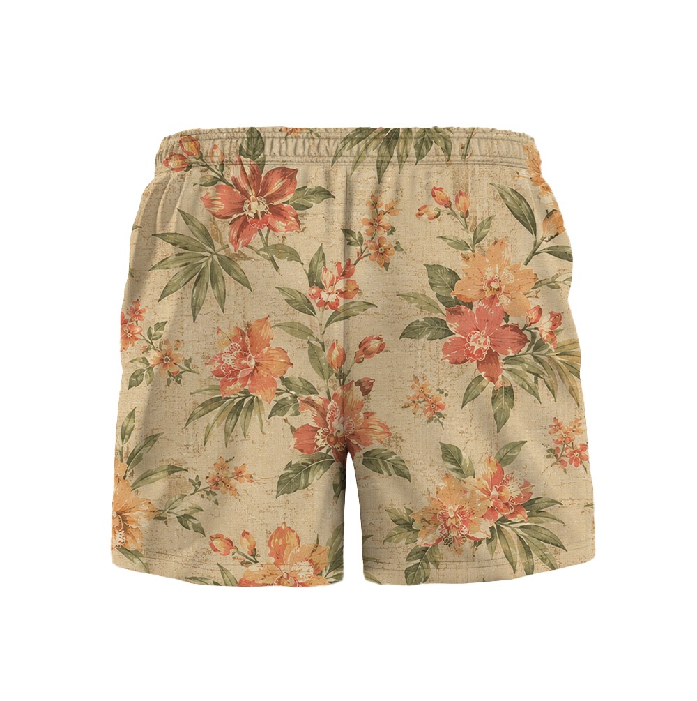 Hawaii Linen Peach Hibiscus Spray Camp Shirt