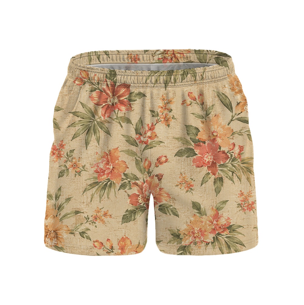 Hawaii Linen Peach Hibiscus Spray Camp Shirt