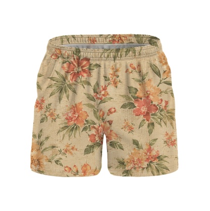 Hawaii Linen Peach Hibiscus Spray Camp Shirt
