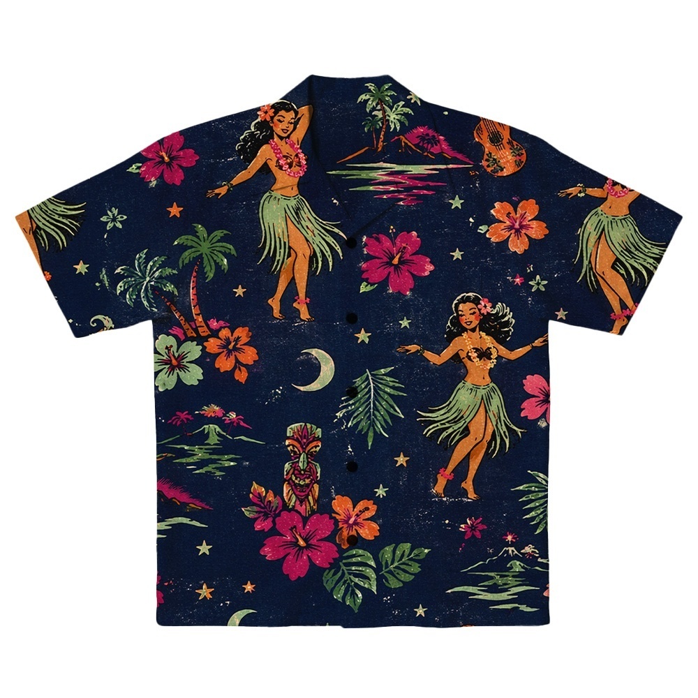 Hawaii Midnight Island Hula Dancer Camp Shirt