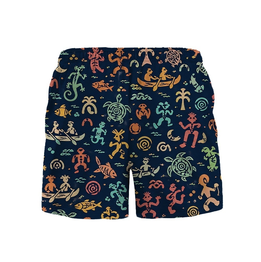 Hawaii Midnight Tapa Canoe Glyph Drawstring Shorts