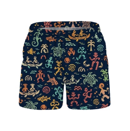 Hawaii Midnight Tapa Canoe Glyph Drawstring Shorts