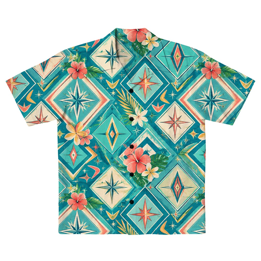 Hawaii Mint Atomic Diamond Monstera Camp Shirt