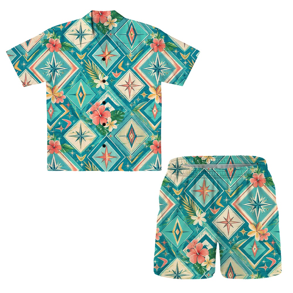 Hawaii Mint Atomic Diamond Monstera Camp Shirt