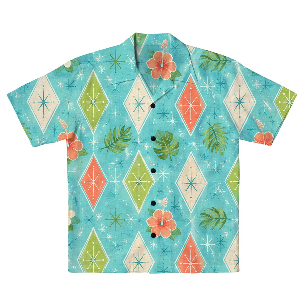 Hawaii Mint Atomic Ocean Diamond Camp Shirt