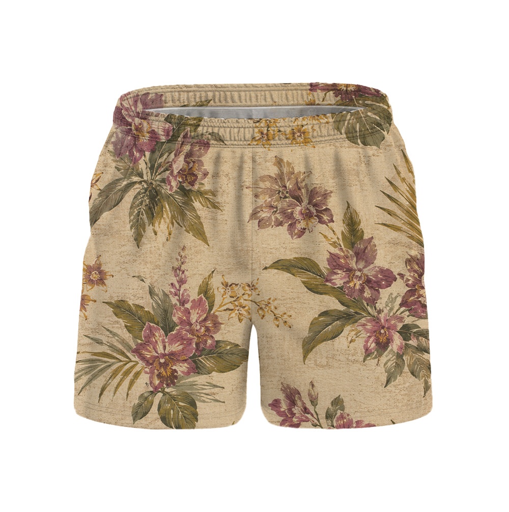 Hawaii Natural Lilac Orchid Palm Camp Shirt