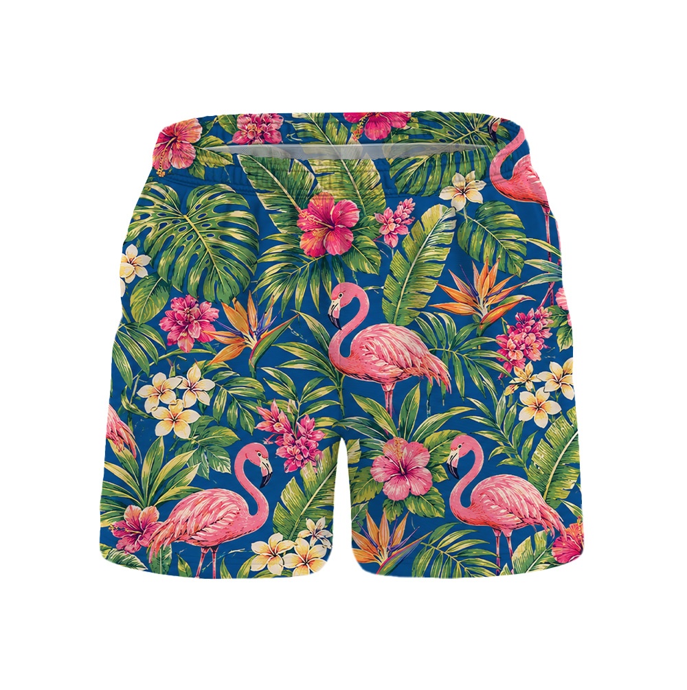 Hawaii Navy Flamingo Tropical Leaf Camp Shirt