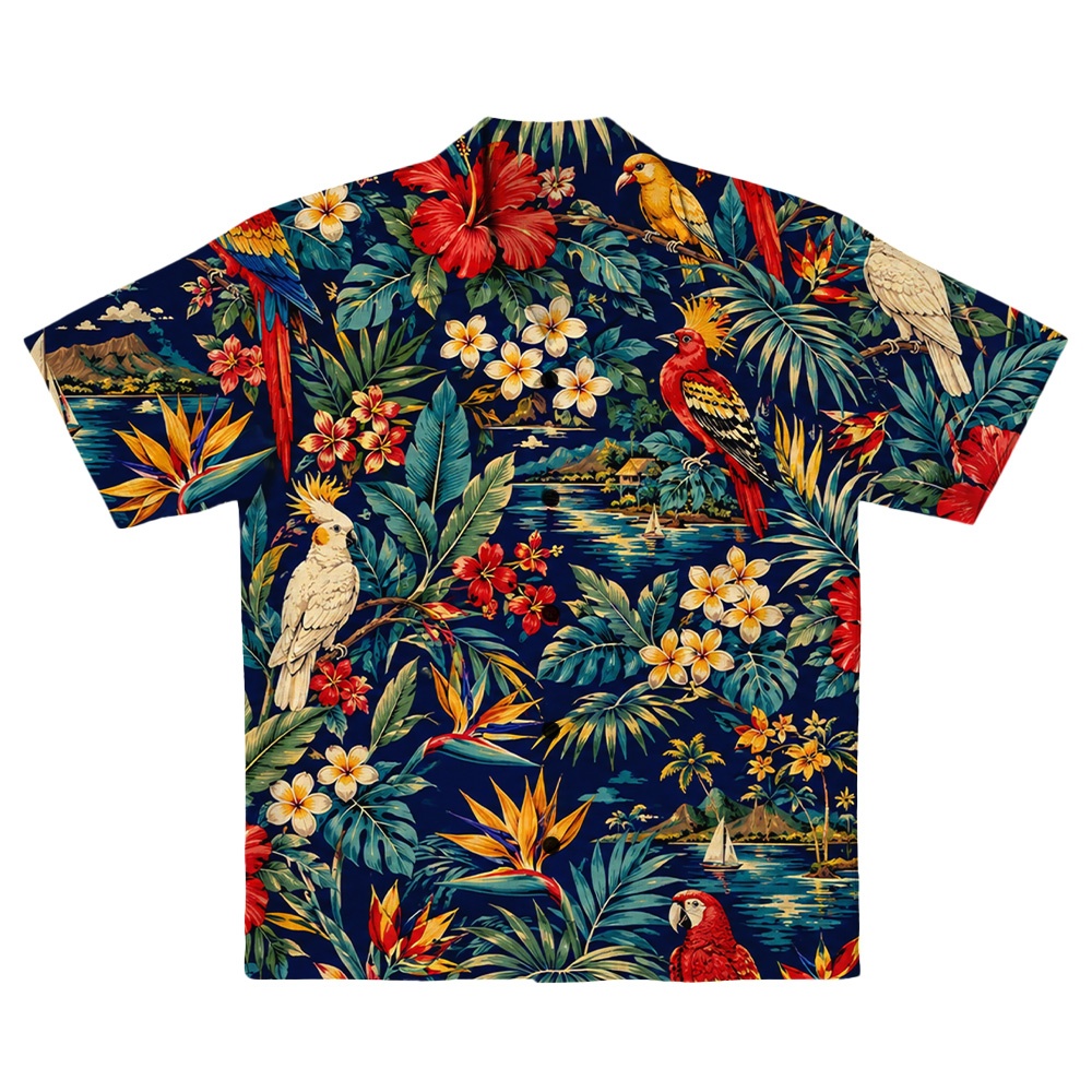 Hawaii Navy Hibiscus Tropical Palm Camp Shirt