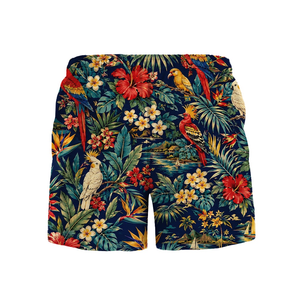 Hawaii Navy Hibiscus Tropical Palm Camp Shirt
