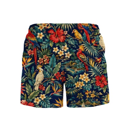 Hawaii Navy Hibiscus Tropical Palm Camp Shirt