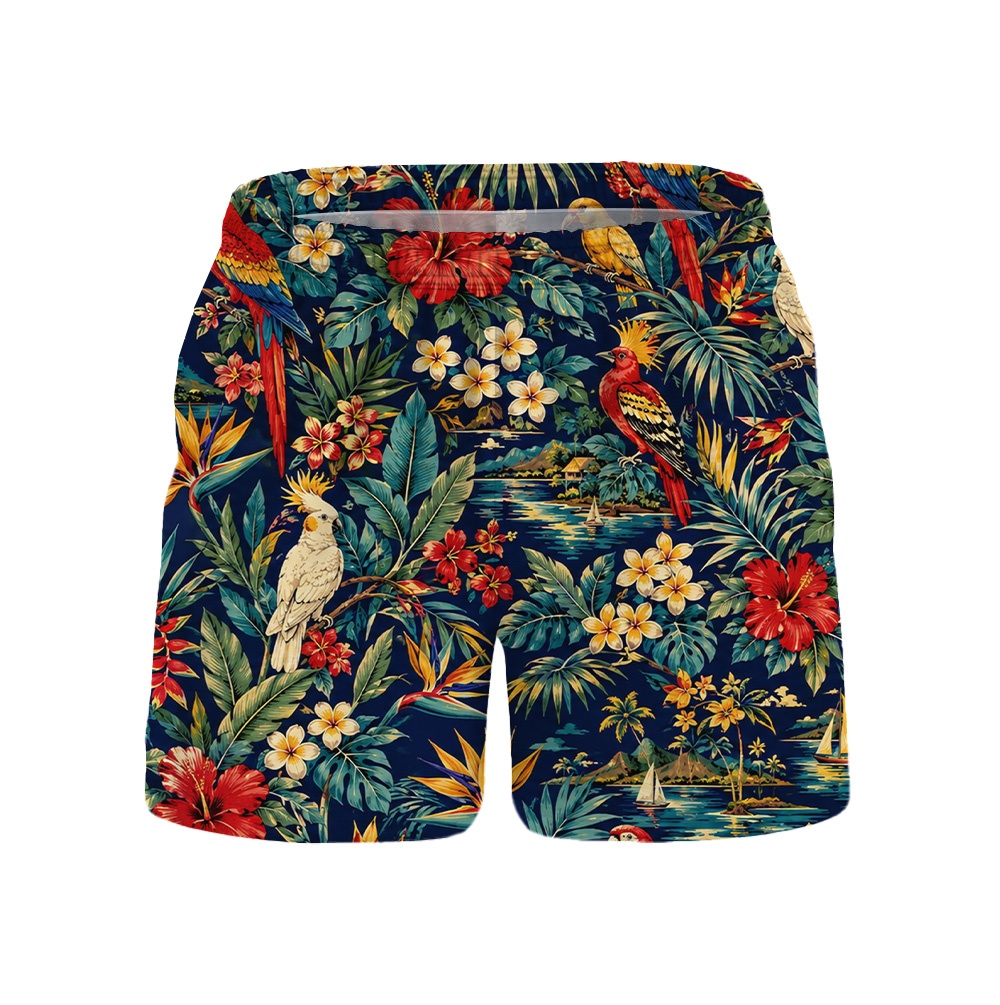 Hawaii Navy Hibiscus Tropical Palm Camp Shirt