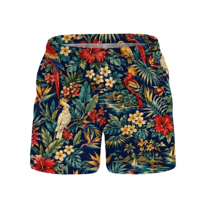 Hawaii Navy Hibiscus Tropical Palm Camp Shirt