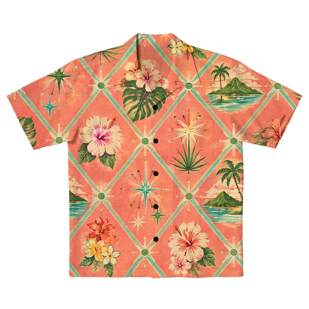 Hawaii Ocean Atomic Resort Grid Camp Shirt
