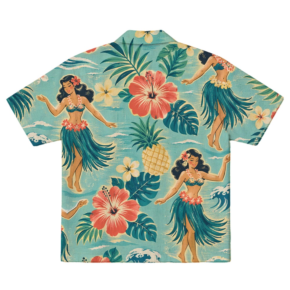 Hawaii Ocean Hula Wave Scene Camp Shirt